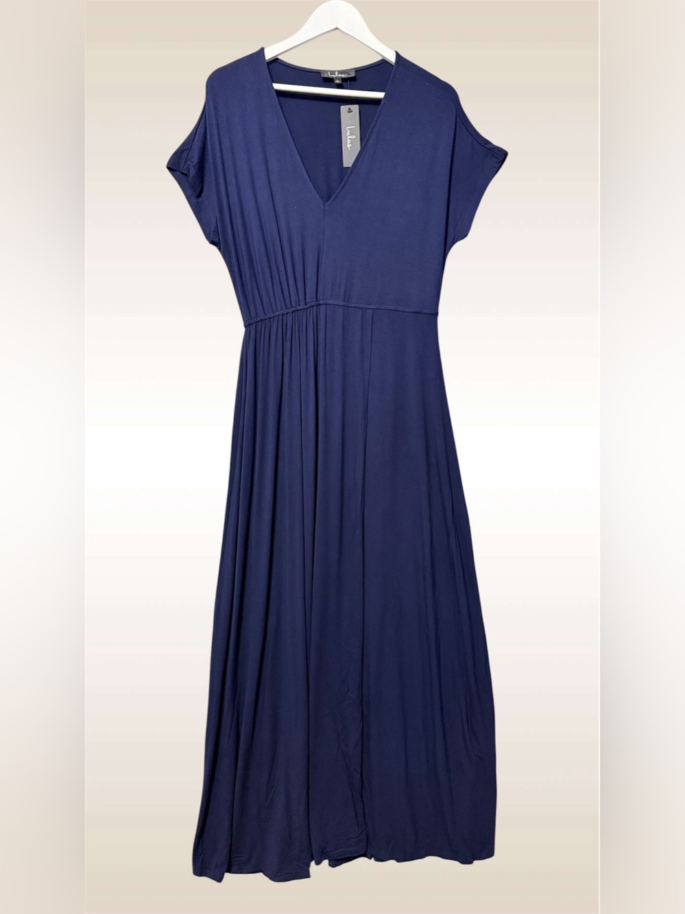 Lulus Navy V-neck Cap Sleeve Maxi Dress NWT Size Large Classic Minimalist